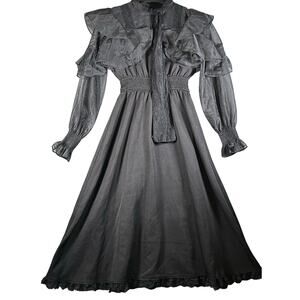 Victorian Dress Women S Black Renaissance Peansant Brocade Gothic New with tags